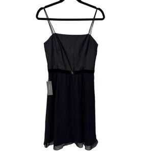 Ann Taylor 100% Silk Black Sleeveless Brooch Waist Cocktail Dress Size 4 NWT